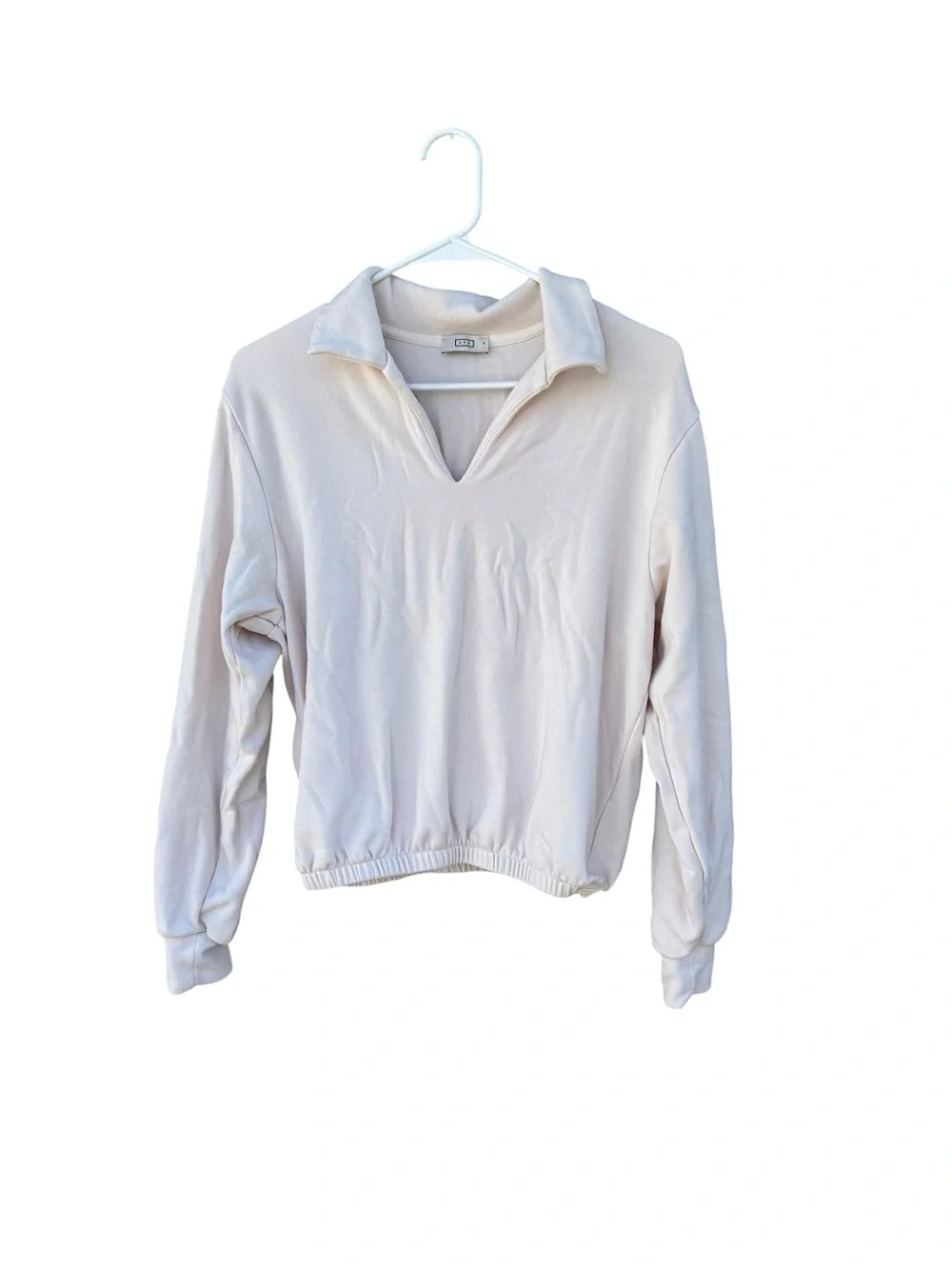 AYR Soft Cream Polo-Style V-Neck Sweatshirt - Size Small - Pima Cotton - Picture 3 of 11